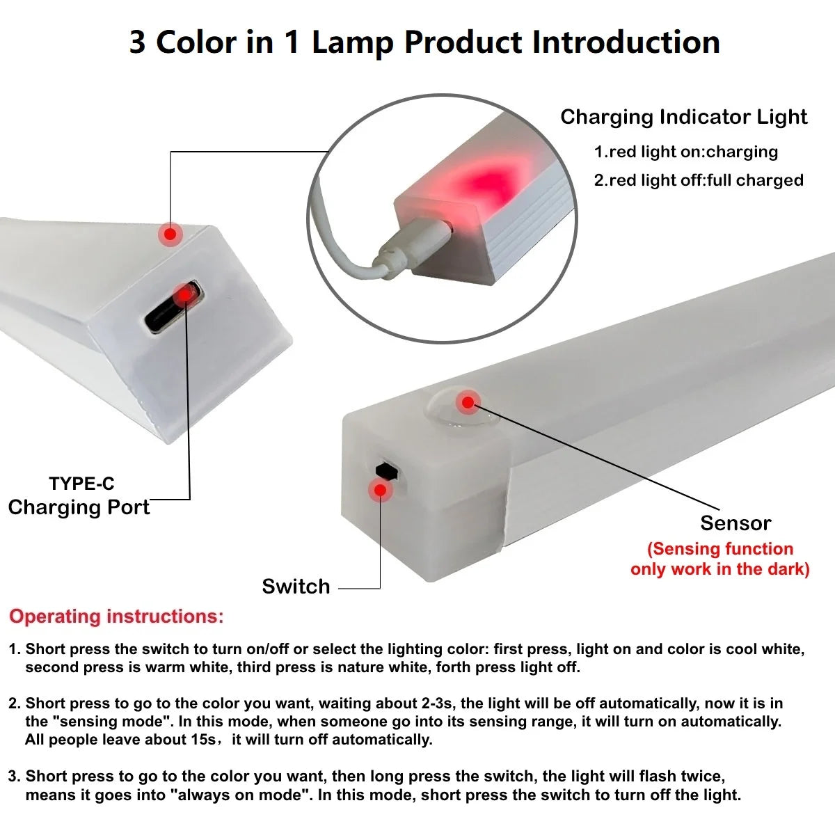 AITHEA Motion Sensor Light Bar, USB Rechargeable, view 8