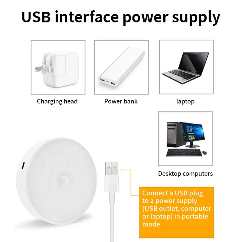 USB charging connection for the round LED night light