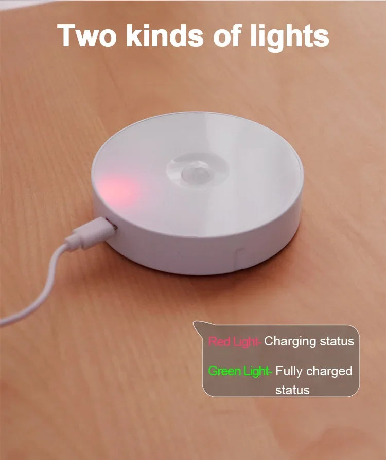 LED night light connected to a USB cable with charging status indicators